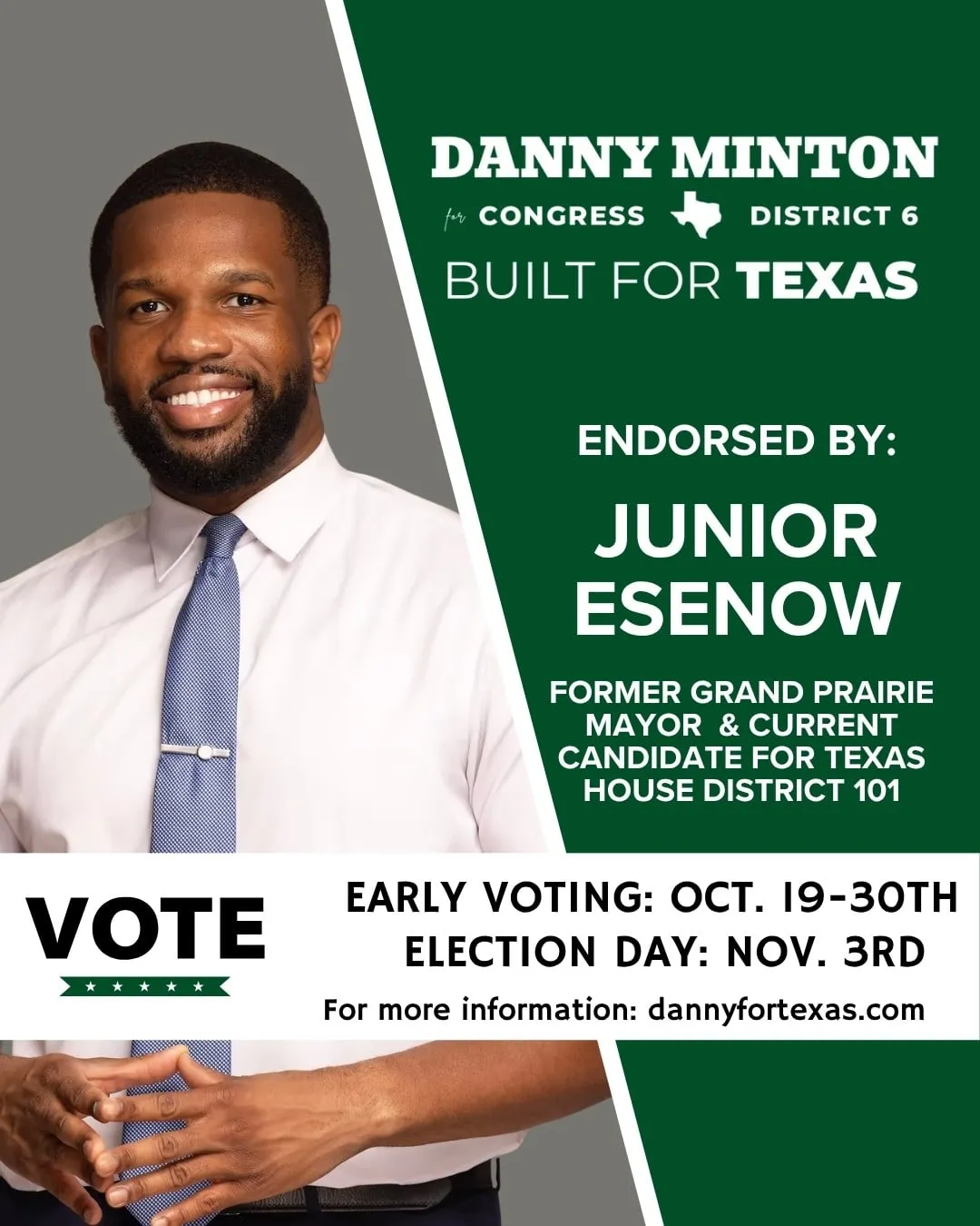 Junior Esenow, Former Mayor of Grand Prairie and candidate for Texas House District 101